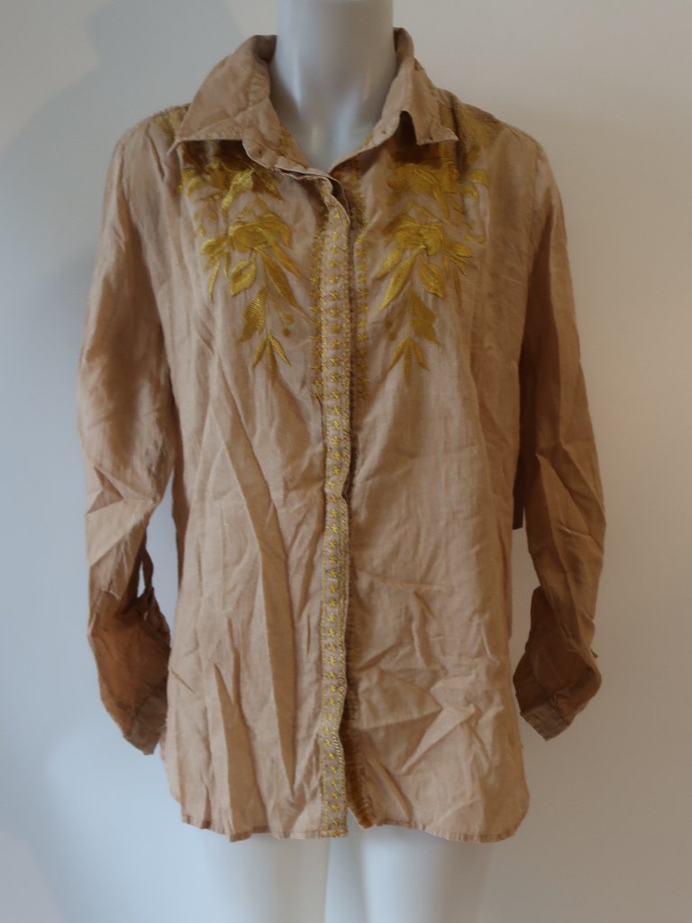 Nwt Womens The Nu Vintage (Item- 800) Tan Gold Floral Embroidery Shirt Top L